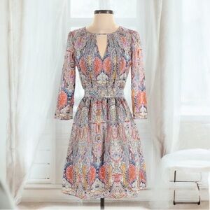 Lace & Mesh 3/4 Sleeve Paisley Print Dress | SIZE XS